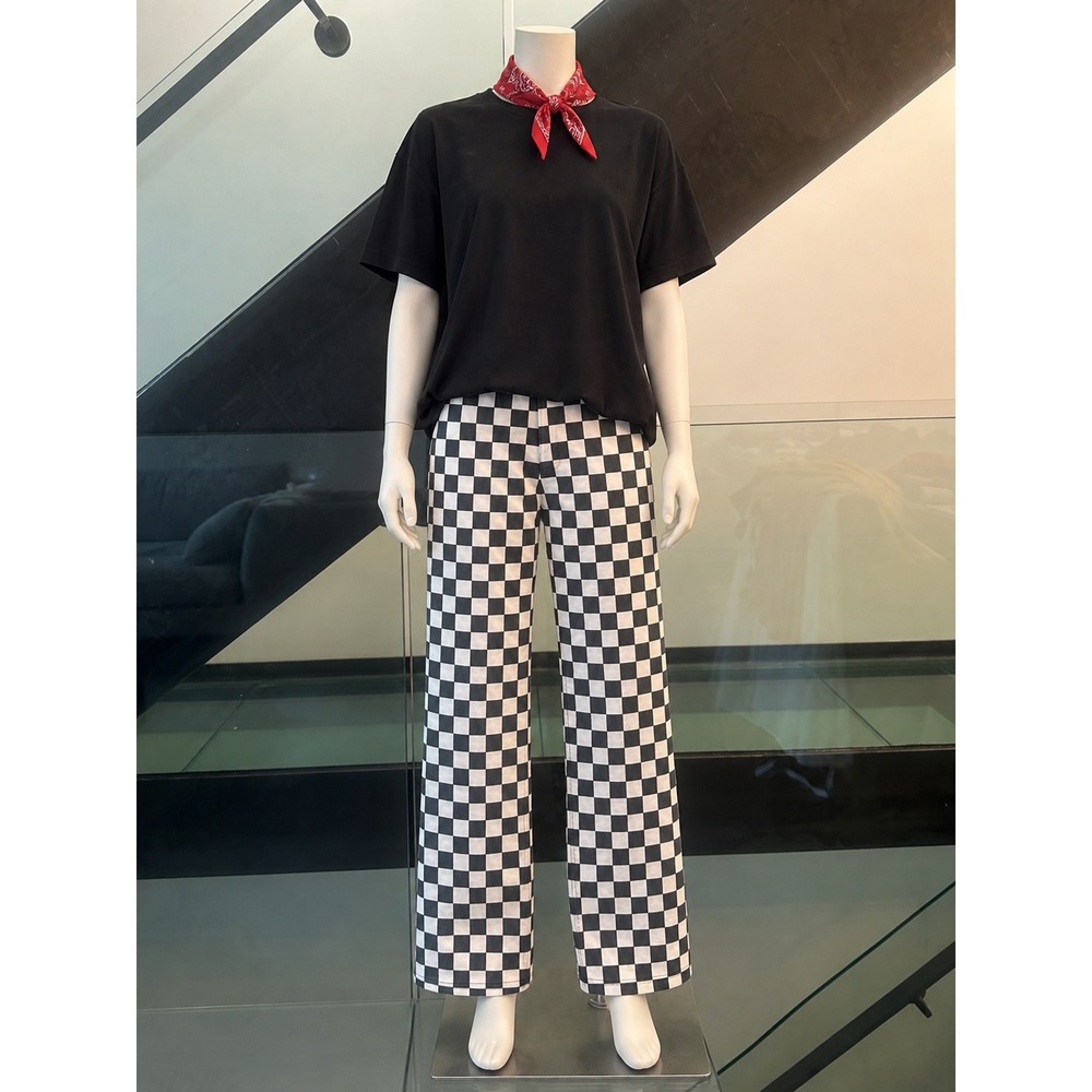 Black and White Checkerboard High Waisted Straight Leg Pants Streetweary7